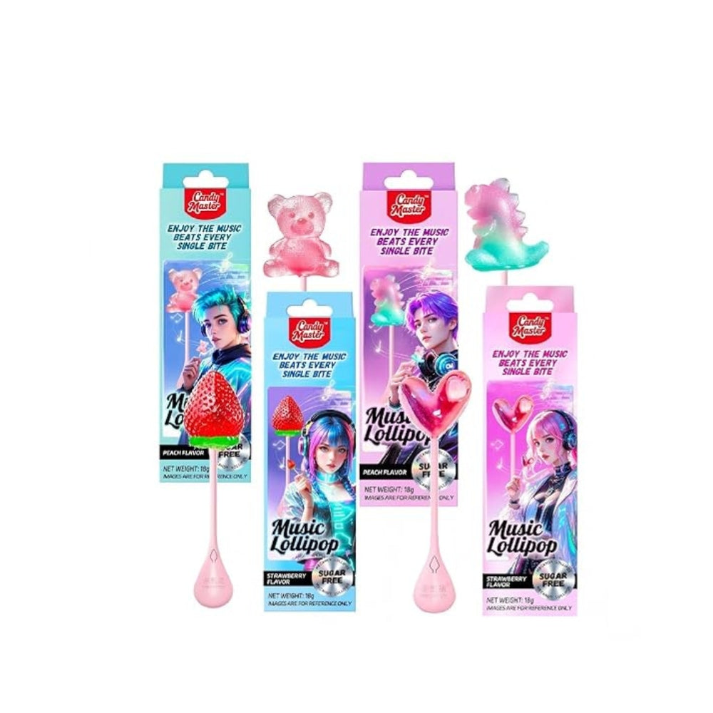 Candy Master Music Lollipop – Sugar Free Novelty Lollipop | Strawberry & Peach Flavors | 18g Main image