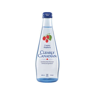 Clearly Canadian Sparkling Water Country Raspberry 11oz glass bottle imported from Canada