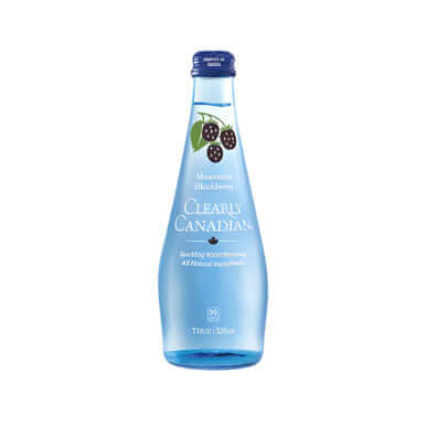 Clearly Canadian Sparkling Water Mountain Blackberry 11oz glass bottle imported from Canada