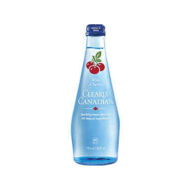 Clearly Canadian Sparkling Water Wild Cherry 11oz glass bottle imported from Canada