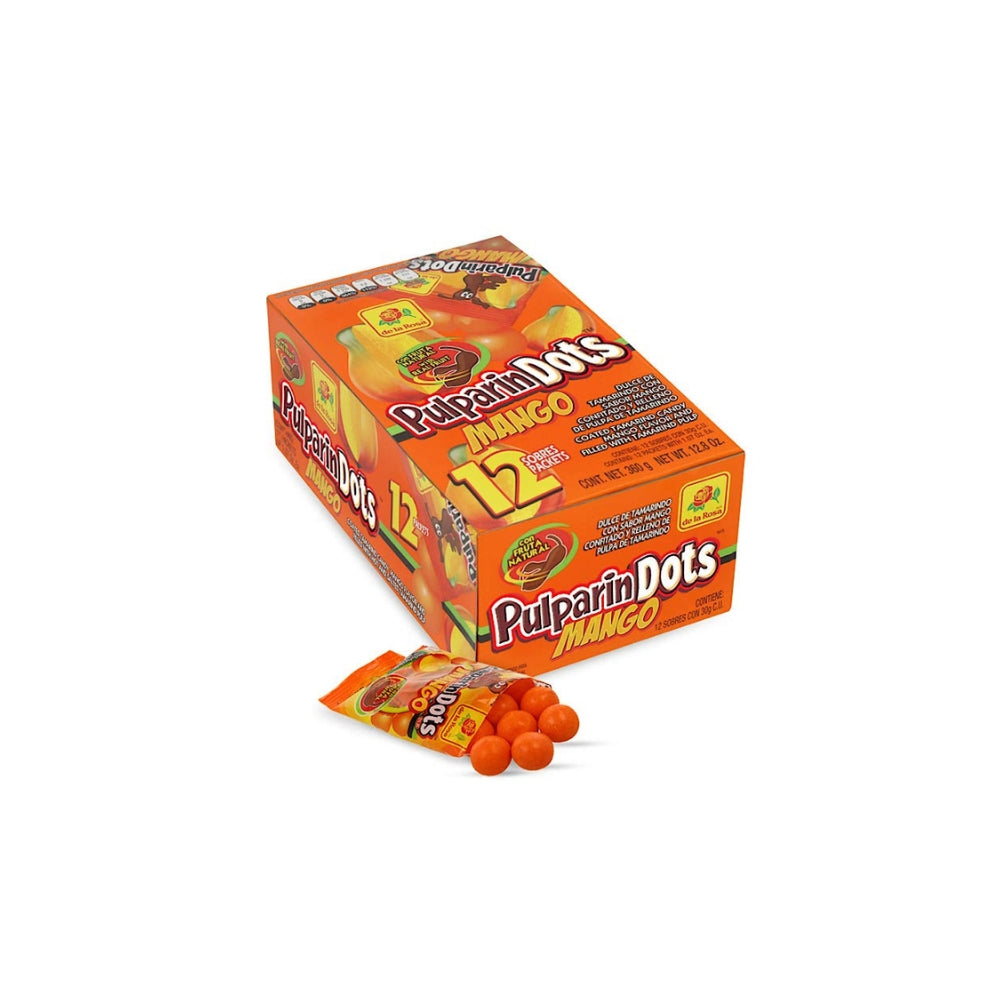 De La Rosa Pulparín Dots Mango Tamarind Candy Balls — 12-Packet Box (360g) Main image