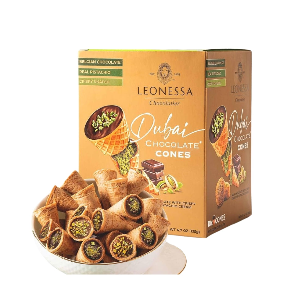 Leonessa Dubai Chocolate Cones – Belgian Chocolate, Real Pistachio & Crispy Knafeh (10-Pack, 135g) Main image