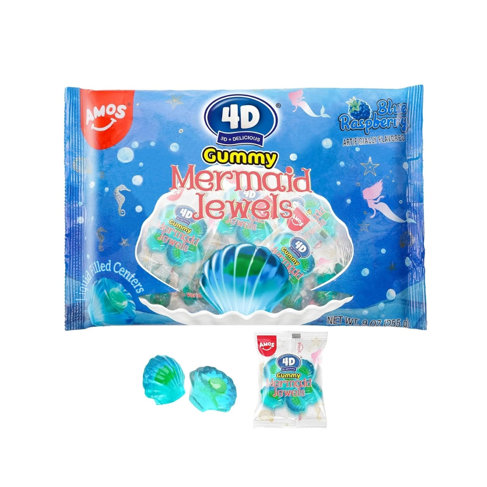 Amos 4D Gummy Mermaid Jewels – Blue Raspberry Liquid-Filled Candy, 9 oz Main image