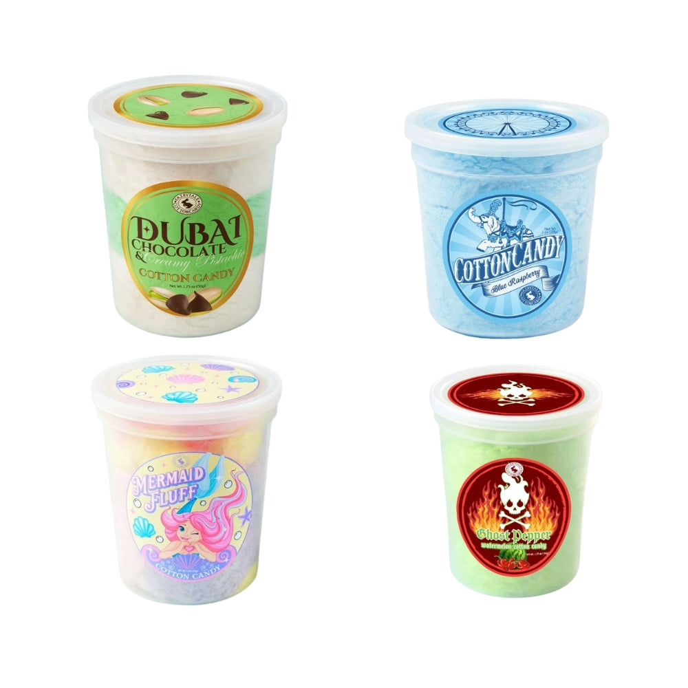Fairytale Cotton Candy Variety 4-Pack | Dubai Chocolate, Blue Raspberry, Mermaid Fluff & Ghost Pepper Flavors