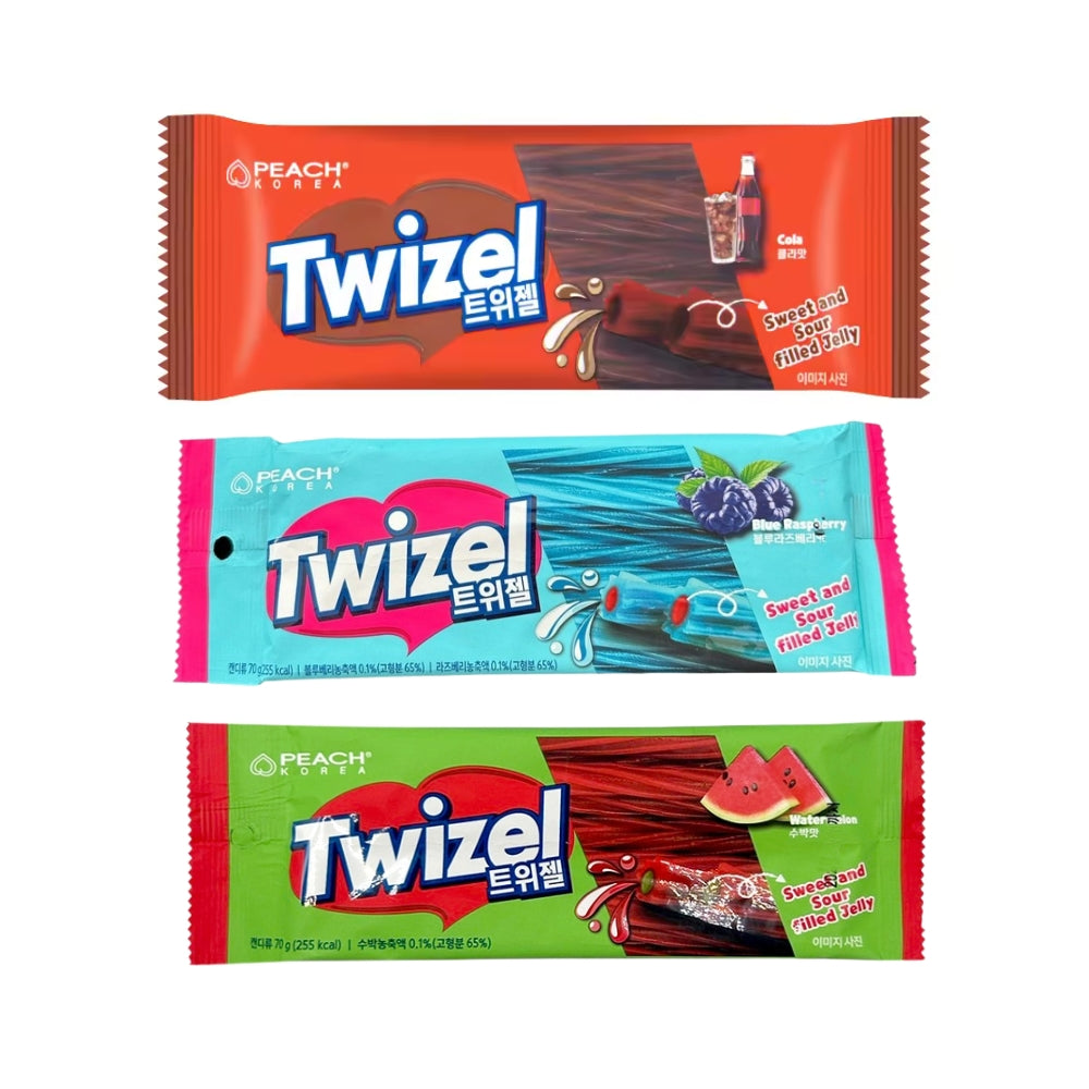 Korean Twizel Sweet & Sour Filled Jelly Candy 70g – Cola, Blue Raspberry & Watermelon