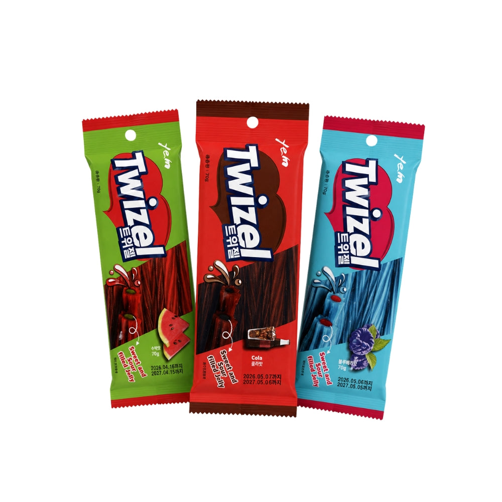 Twizel Sweet & Sour Filled Jelly Sticks — Watermelon, Cola & Blueberry|(70g each)