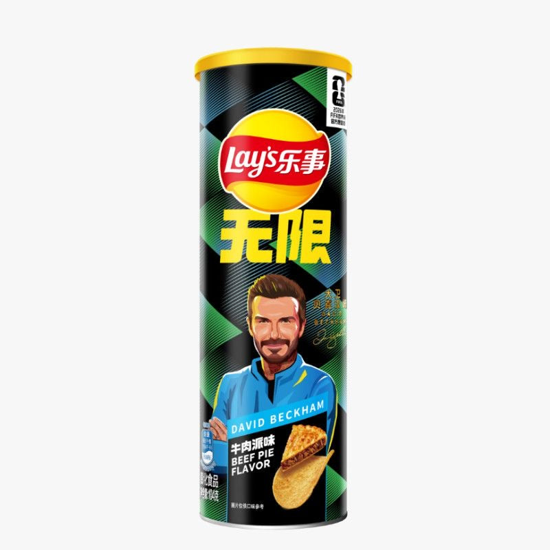 Lay's China FIFA Edition Stacked Chips — Beef Pie & Garlic Bread Flavor (2-Can Collector Set, 104g × 2)