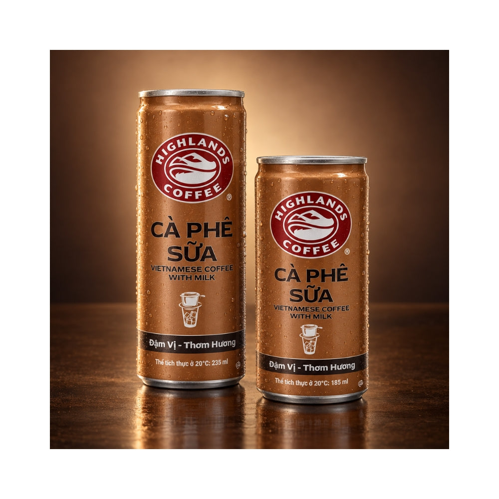 Highlands Coffee Canned Coffee with Milk, 185 ml & 235 ml