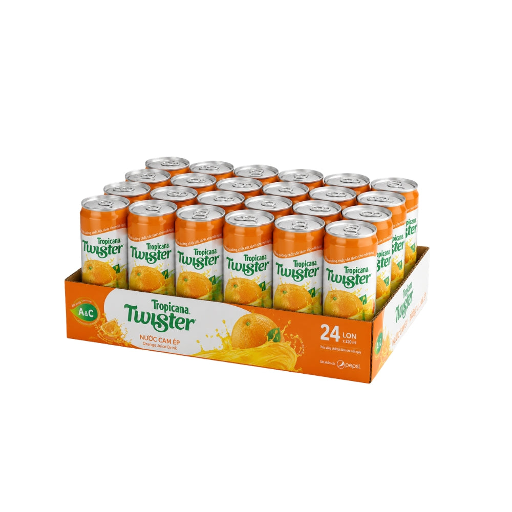 Tropicana Twister Orange Juice Drink 320ml Can × 24 | Vietnam Import | Vitamins A & C Main image