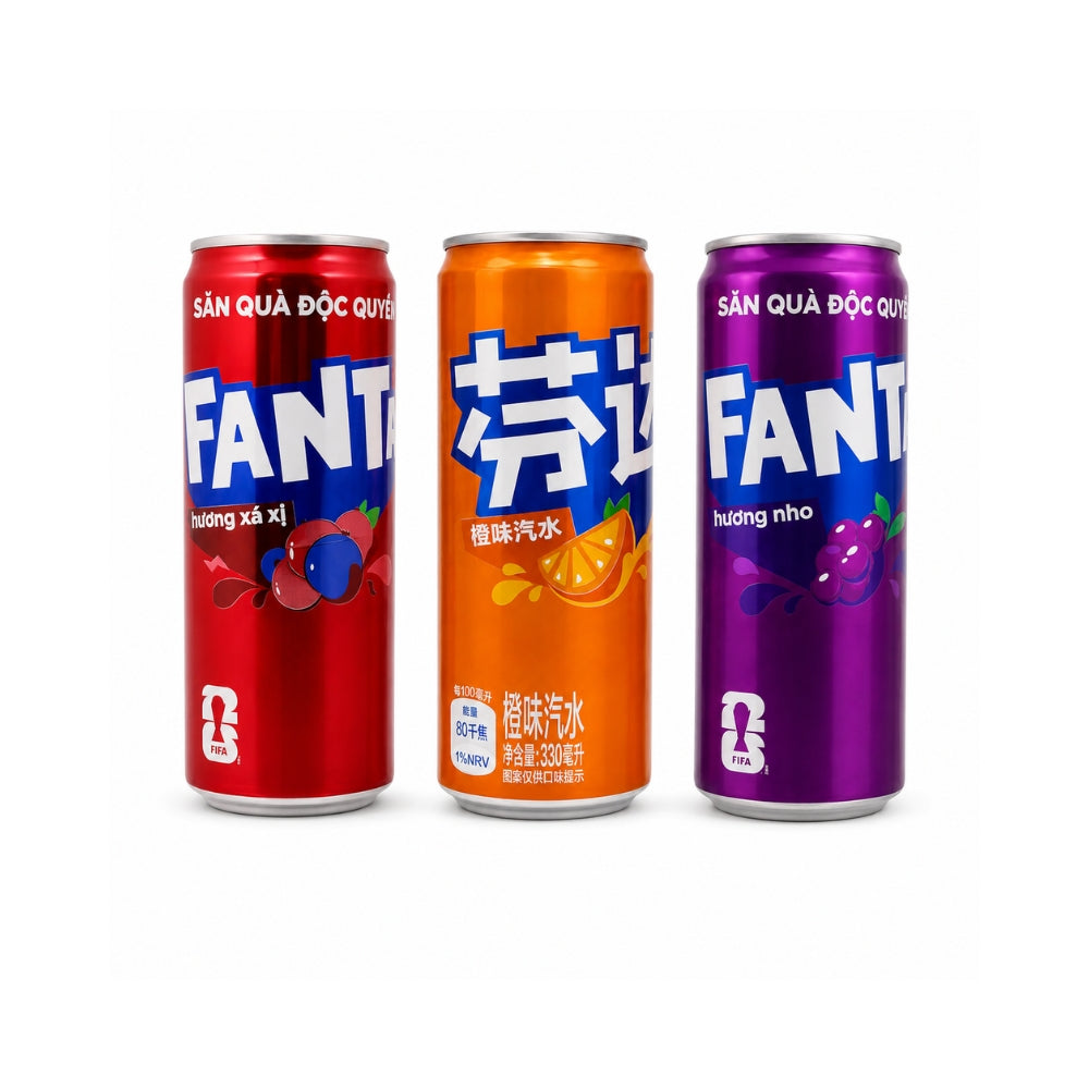 Fanta Asia FIFA Edition Soda Cans — Cherry, Orange & Grape Variety Set (330ml × 3) Main image