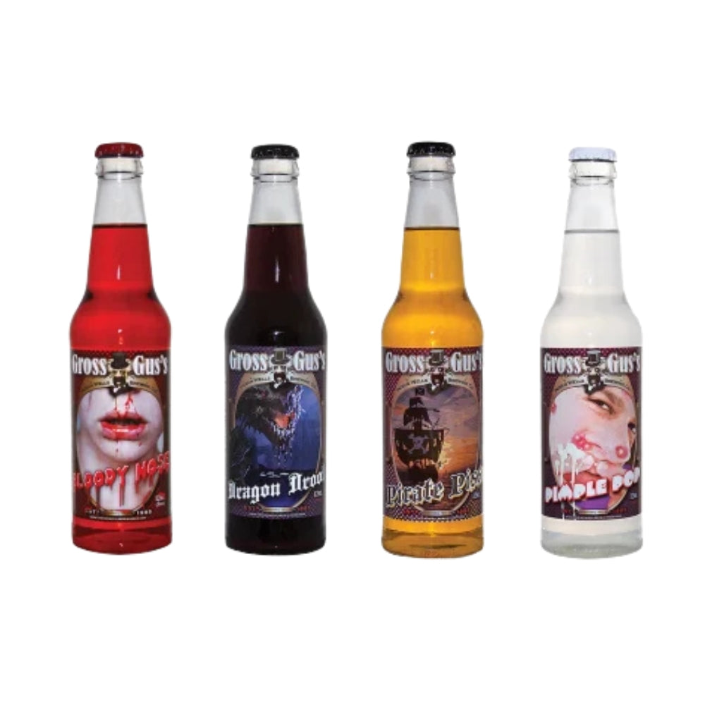 Gross Gus's Novelty Soda Variety Pack | 4 Gross Flavors | 12 oz Glass Bottles Main image