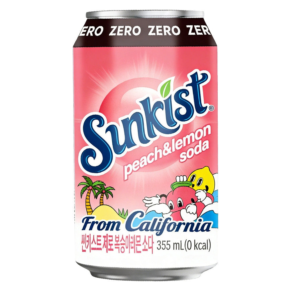 Sunkist Zero Peach & Lemon Soda 355ml — Korean Import, 0 Kcal