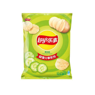Chinese Lay's Cucumber Flavor Potato Chips 135g Share Bag – Imported from China Main image