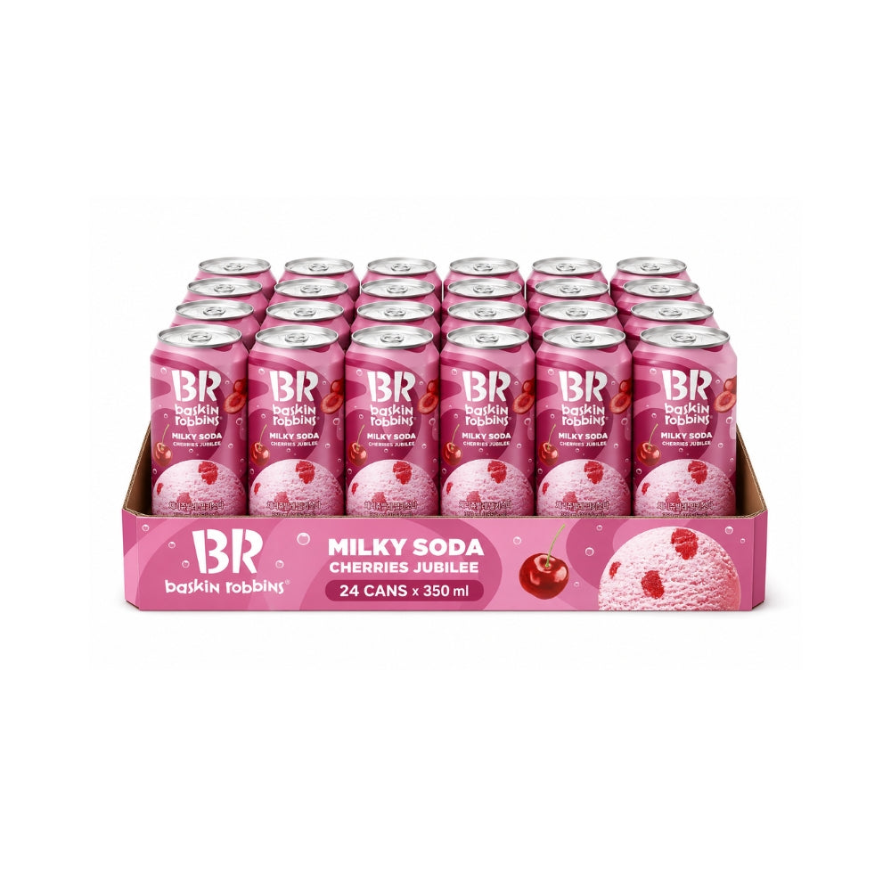 Baskin-Robbins Milky Soda Korean Canned Drink 24 Pack | Peach Yogurt, Cotton Candy, Mango Tango, Blueberry Yogurt, Cherries Jubilee (350ml)