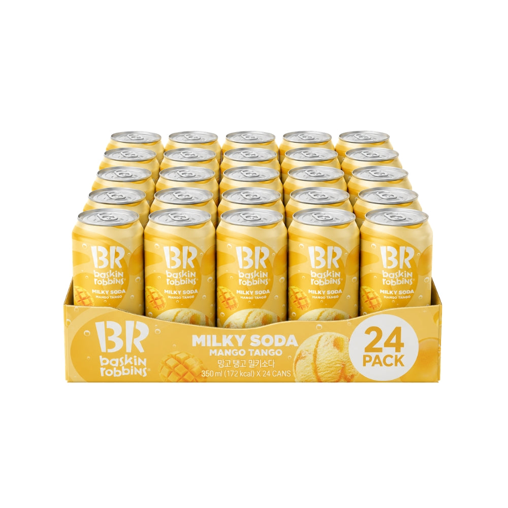 Baskin-Robbins Milky Soda Korean Canned Drink 24 Pack | Peach Yogurt, Cotton Candy, Mango Tango, Blueberry Yogurt, Cherries Jubilee (350ml)