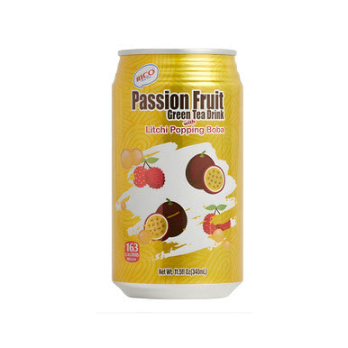 Rico Passion Fruit Green Tea with Litchi Popping Boba 11.5oz – Ready-to-Drink Boba Can Main image