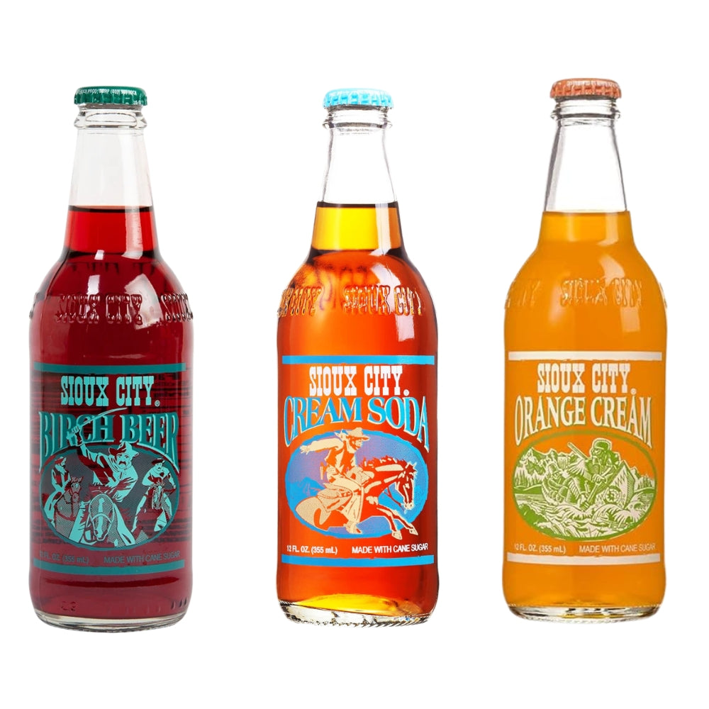 Sioux City Birch Beer craft soda in a 12 oz glass bottle with green cap and Western-themed label Main image