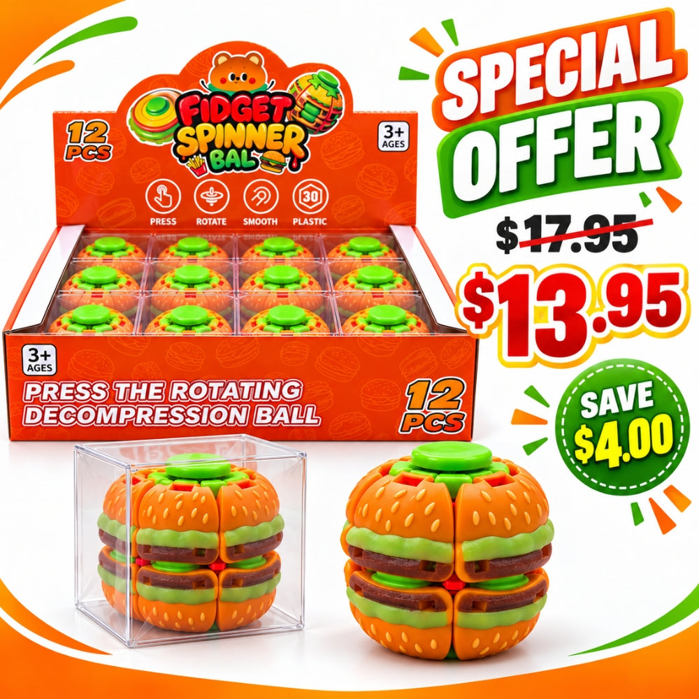 Burger Fidget Spinner Ball Green Button – 12-Piece Box Main image