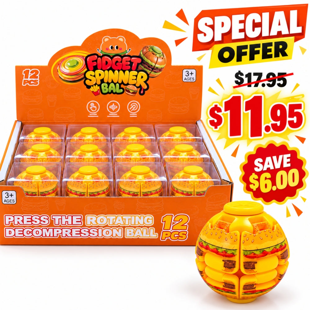 Burger Fidget Spinner Ball Yellow – 12-Piece Display Main image
