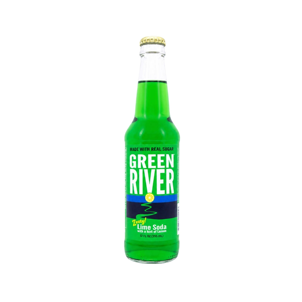 Green River Zesty Lime Soda 12 fl oz glass bottle with gold cap, made with real sugar Main image