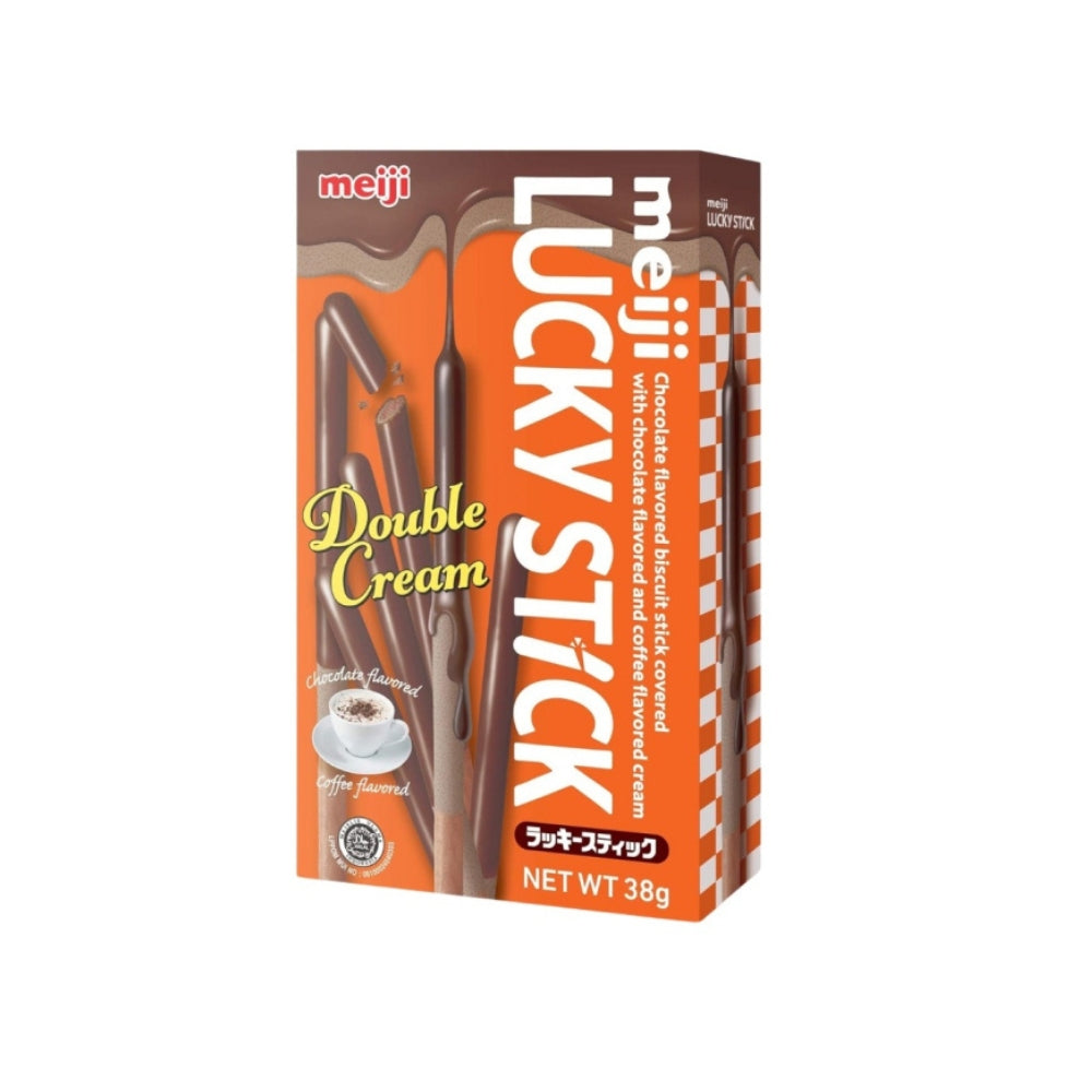 Meiji Lucky Stick Double Cream – Chocolate & Coffee Flavored Biscuit Sticks 38g Main image
