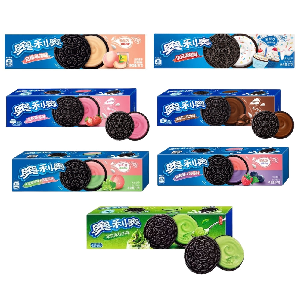 Oreo China Import Cookies 97g | 7 Exotic Flavours 24 PACK — Matcha, Strawberry, Birthday Cake & More