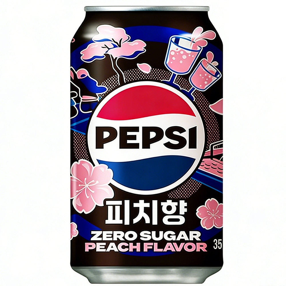 Pepsi Zero Sugar Korean Import Cans — Peach & Lime Flavors | 355ml | 2-Pack